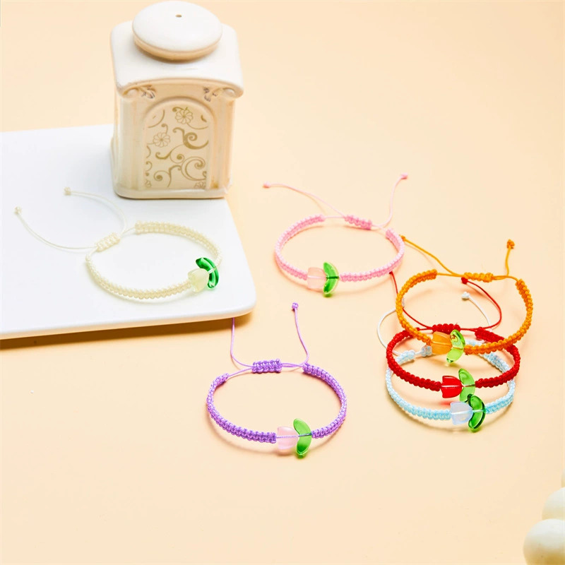 Colorful Tulip Beaded Bracelet with Rope Charm